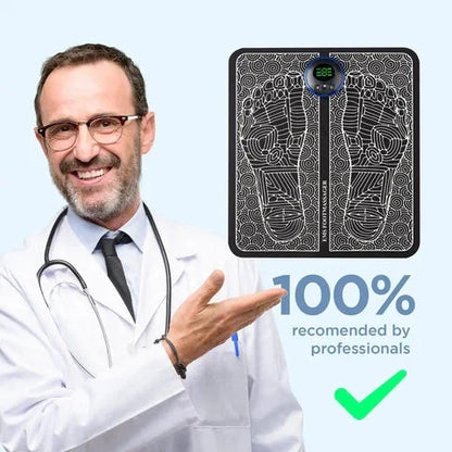 CUIDAMOS TU SALUD👩‍🔬 Estera de masaje para pies con estimulador de puntos de acupuntura EMS🫵